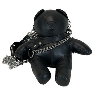 Akira Black Faux Leather Teddy Bear Harness Crossbody Bag Silver Chain Punk NWT